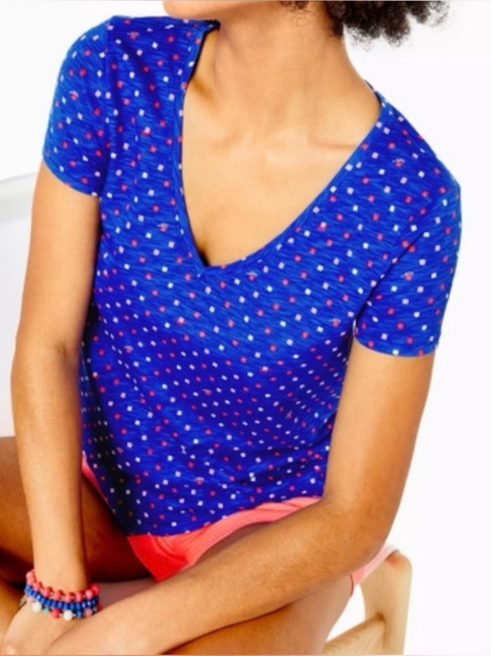 Lilly Pulitzer Etta V-neck Top Borealis Blue Lilly Squared print size L - Picture 2 of 8